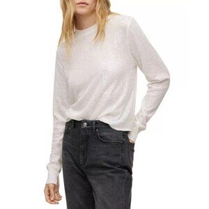 Allsaints Juela Women's White Sequined Stretch Sweater Lined Size Medium